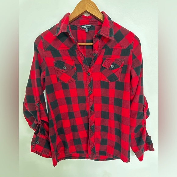 2 for $10 Streetwear Society Red and Black Checkered Shirt - Picture 1 of 3